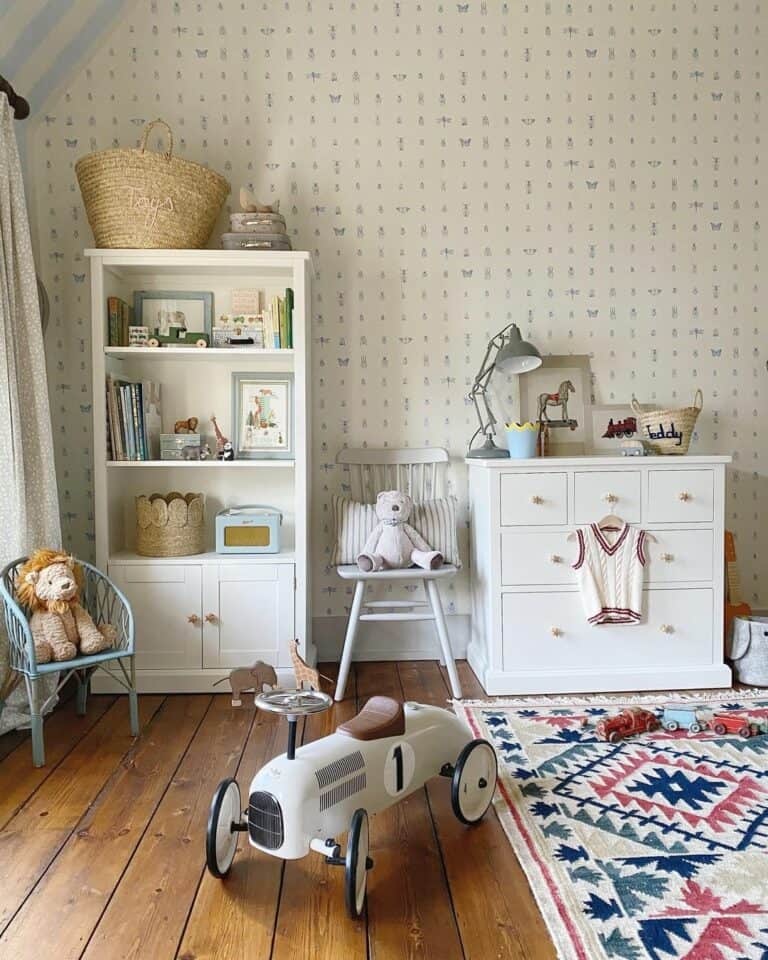 Retro Animal-Themed Nursery with Cute Insect Wallpaper