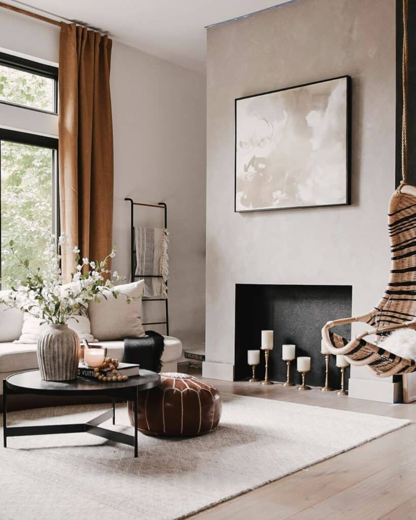 Row of Candles in Black Fireplace Interior