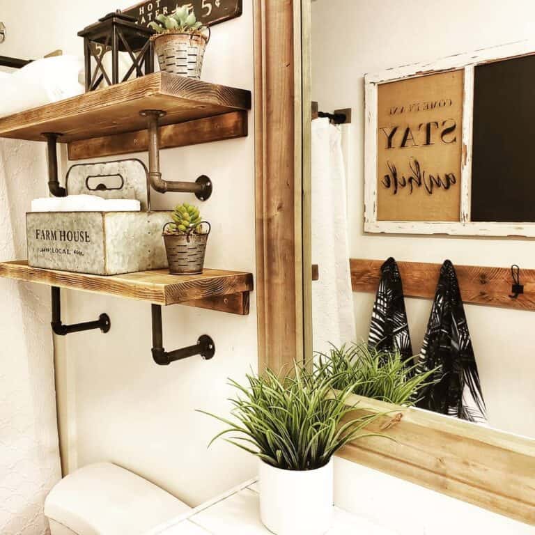 Rustic Bathroom Wall Decor with Potted Plants