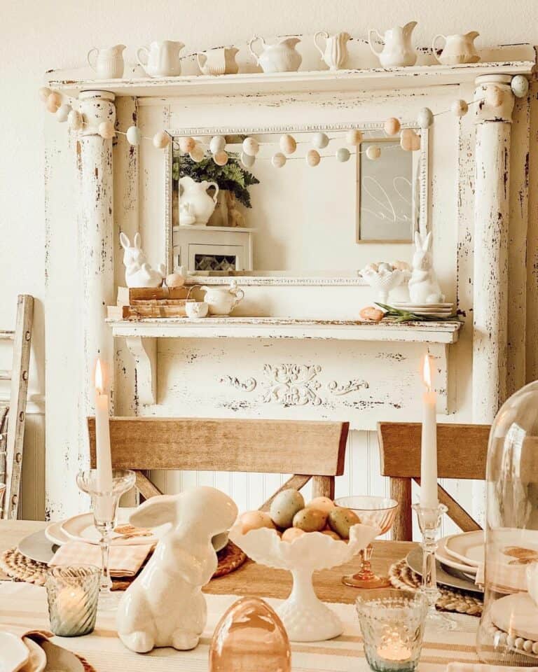 Rustic Dining Room Mantel with Easter Décor