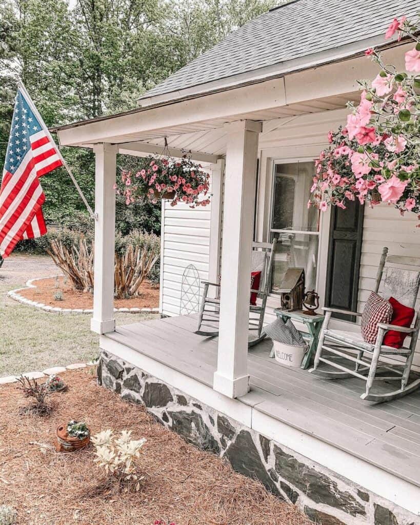 Rustic Elements on White Column Porch