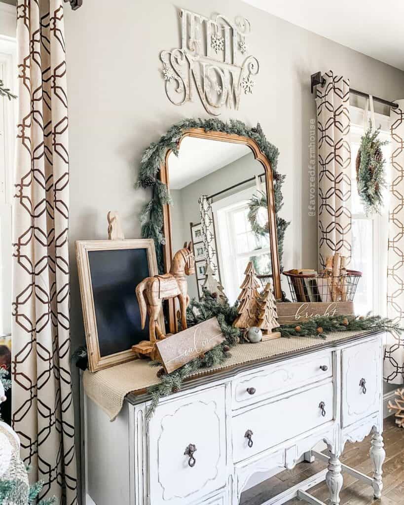 Rustic Farmhouse Dresser with Post Christmas Winter Decorations