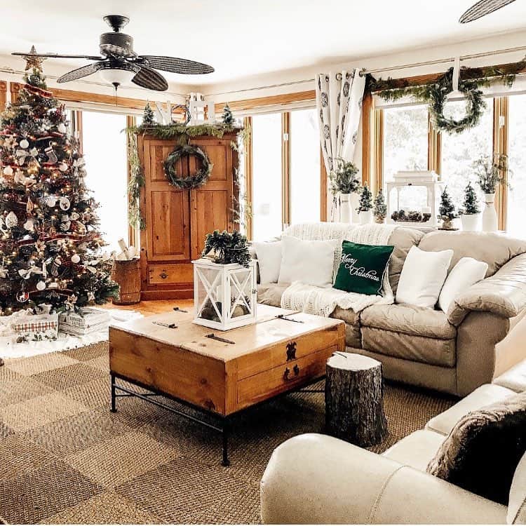 Rustic Living Room with Evergreen Décor