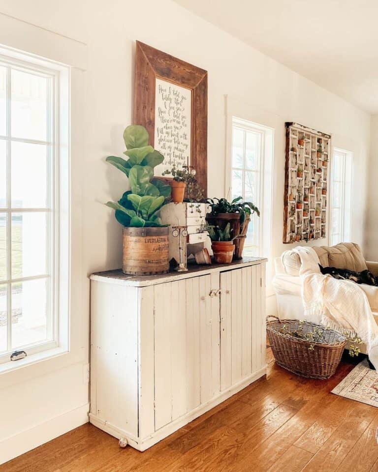 Rustic White Cabinet with Beadboard Doors