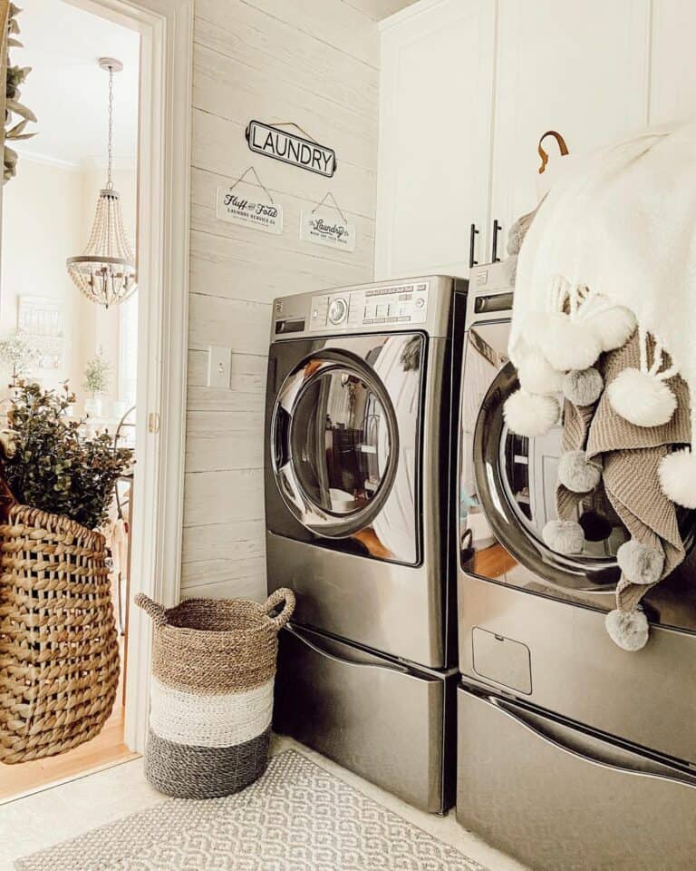 Rustic White Shiplap Laundry Wall