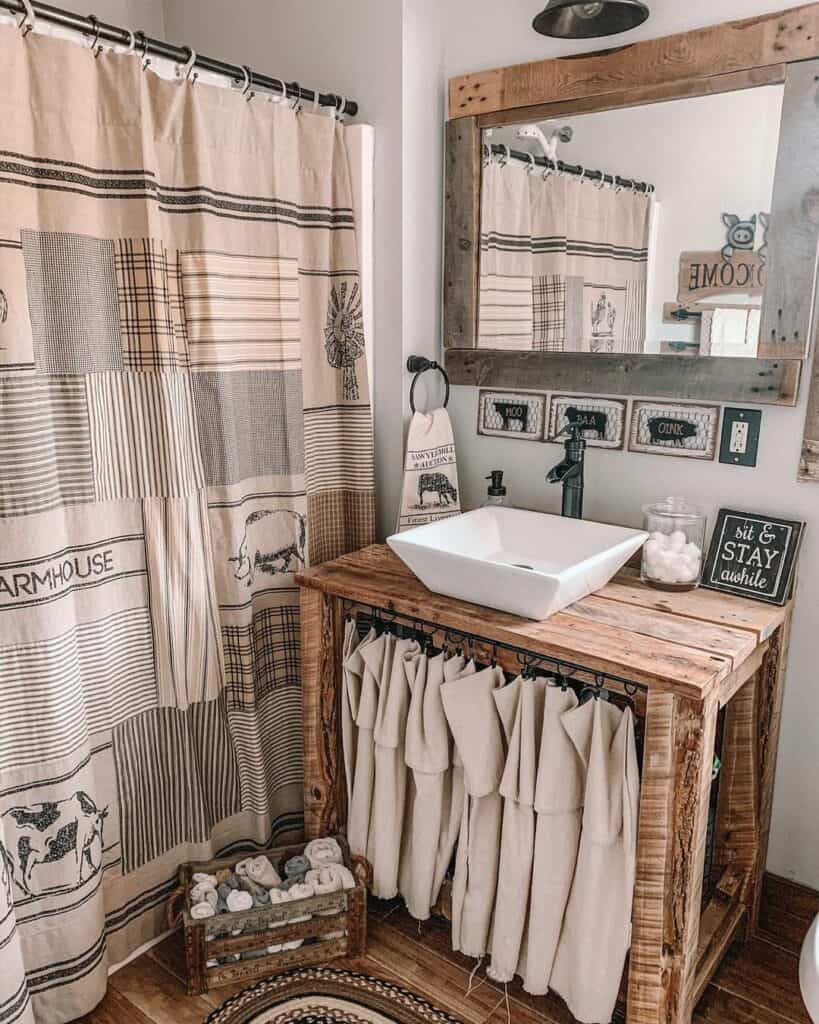 Rustic Wood Bathroom Vanity with Skirt