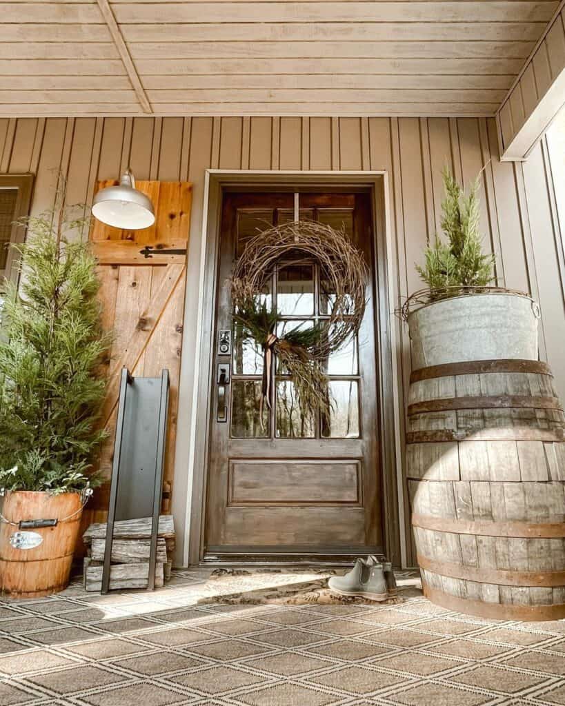 Rustic Wooden Winter Porch Décor