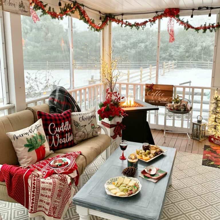 Screened Porch with Christmas Décor