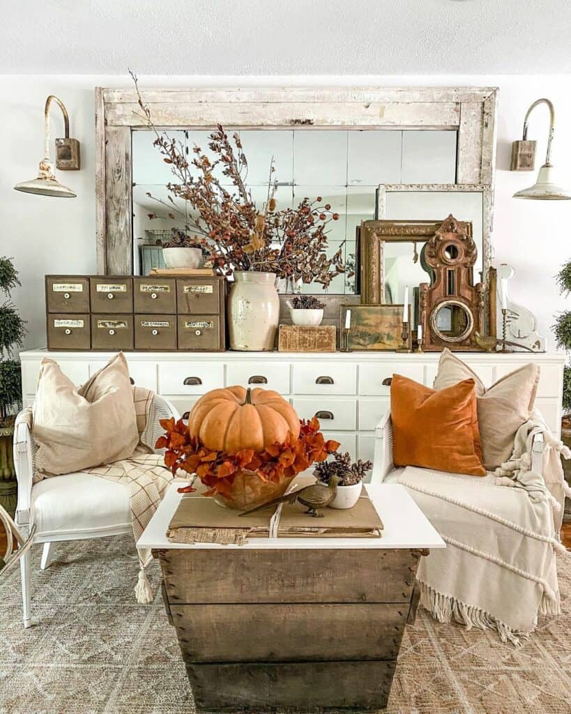 Seating Area in Front of White Sideboard