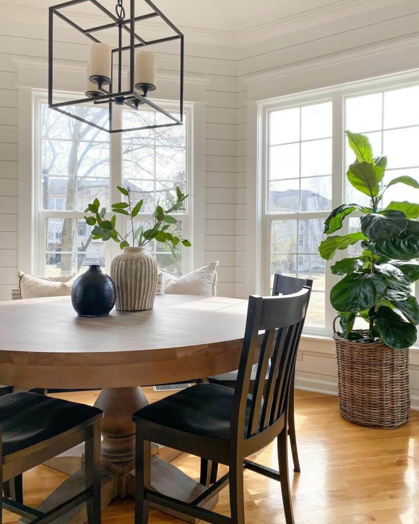Shiplap Dining Room with Pedestal Table