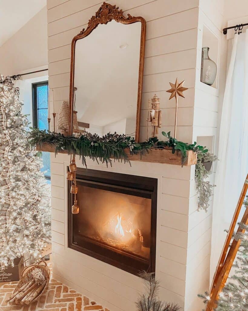 Shiplap Electric Fireplace with Christmas Touches