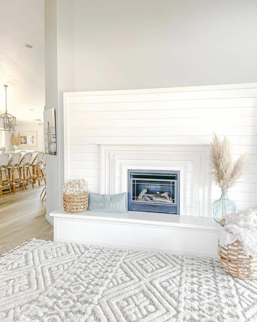Shiplap Fireplace with Textured Rug
