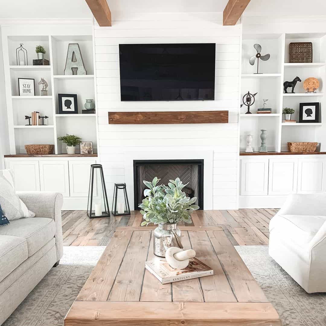 Shiplap Living Room with Ceiling Beams Soul & Lane