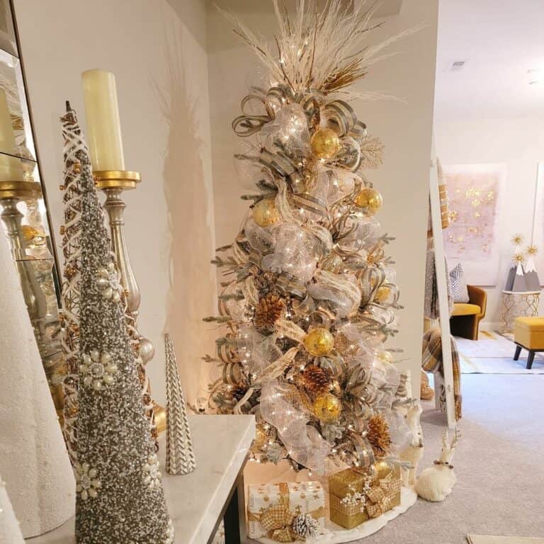 Silver and Gold Christmas Tree with White Skirt
