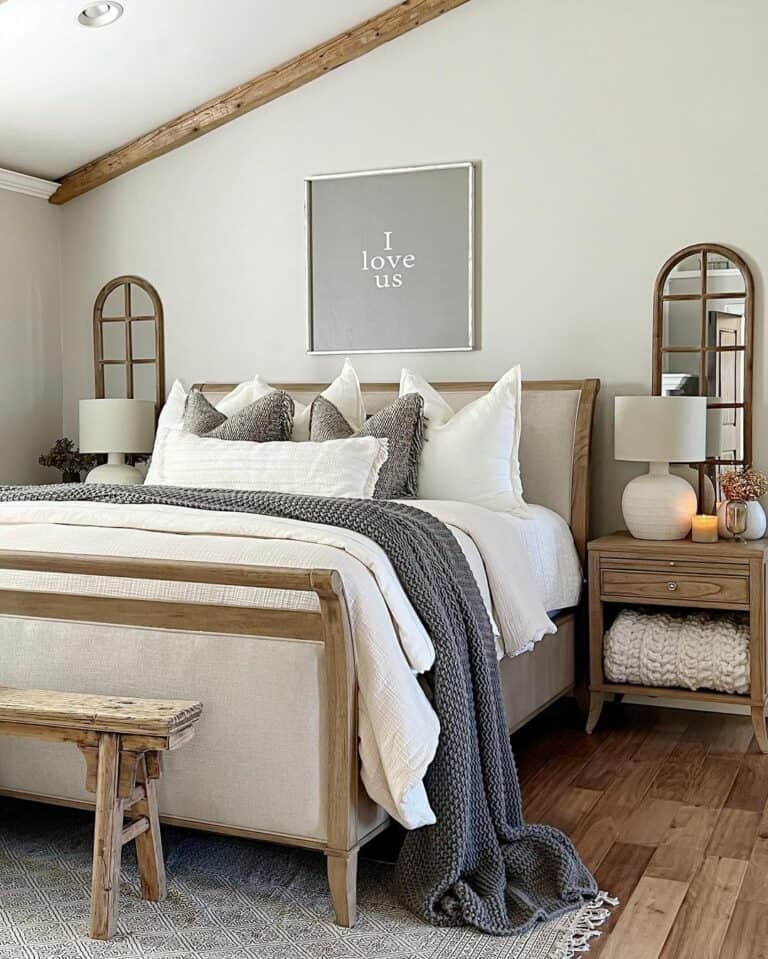 Slanted Ceiling Bedroom with Arched Wood Mirrors Soul & Lane