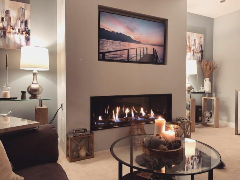 Sleek Gray Fireplace Wall with TV Alcove