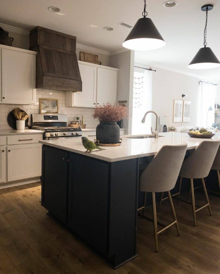 Sleek Upholstered Seating at Modern Kitchen Island