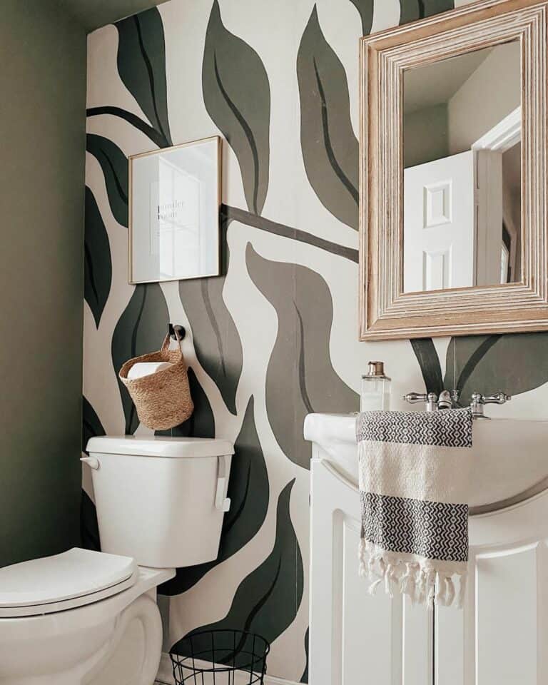 Small Bathroom with Bold Modern Wallpaper and Minimalist Décor