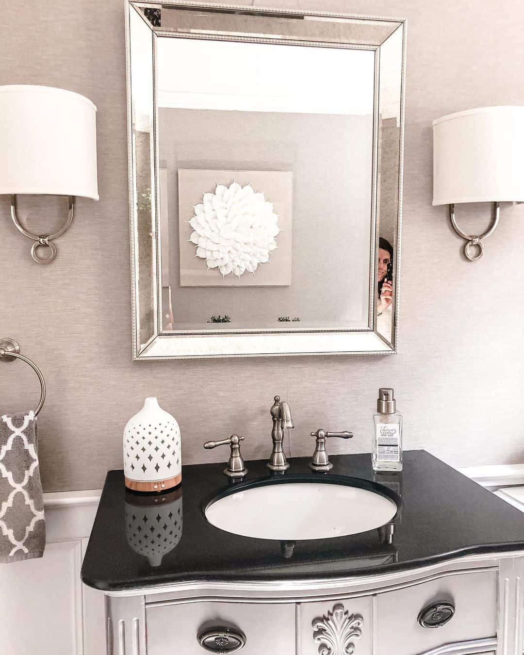 Small Bathroom with Grasscloth Wallpaper Soul & Lane