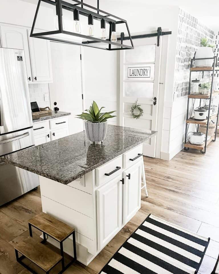 Small T Knobs on White Paneled Cabinets