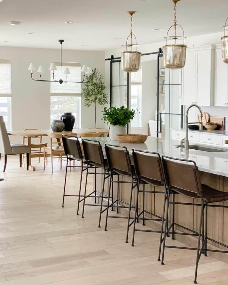 Smooth Leather Seating in Open Flow Kitchen