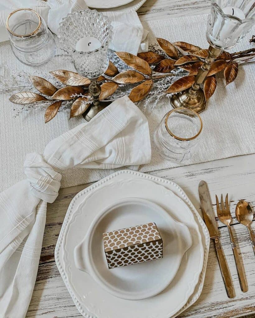 Soft Romantic White and Gold Table Settings
