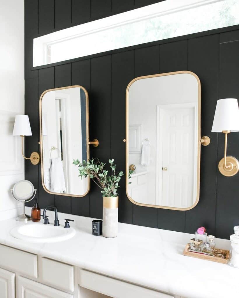 Sophisticated Green and Gold Bathroom