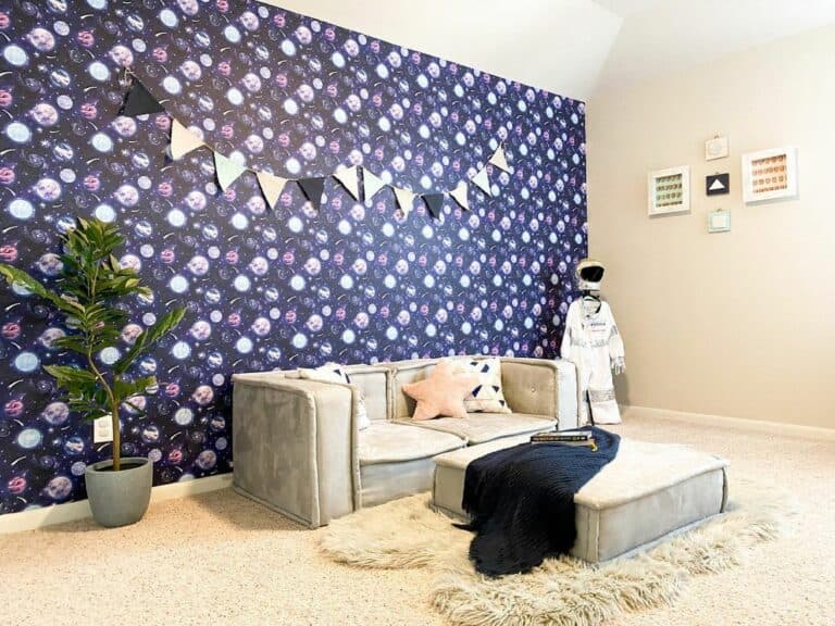 Space-Themed Kid's Room Wallpaper