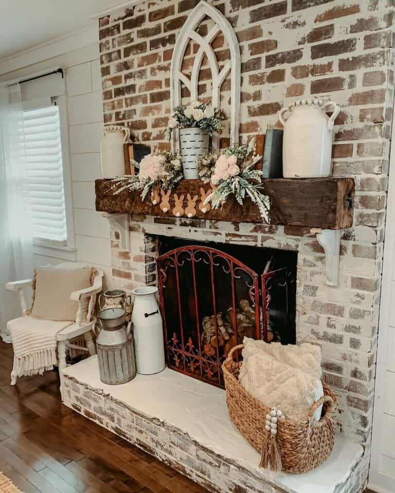 Spring Styling for Exposed Brick Fireplace