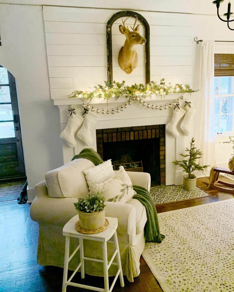 Stag Décor over White Mantel
