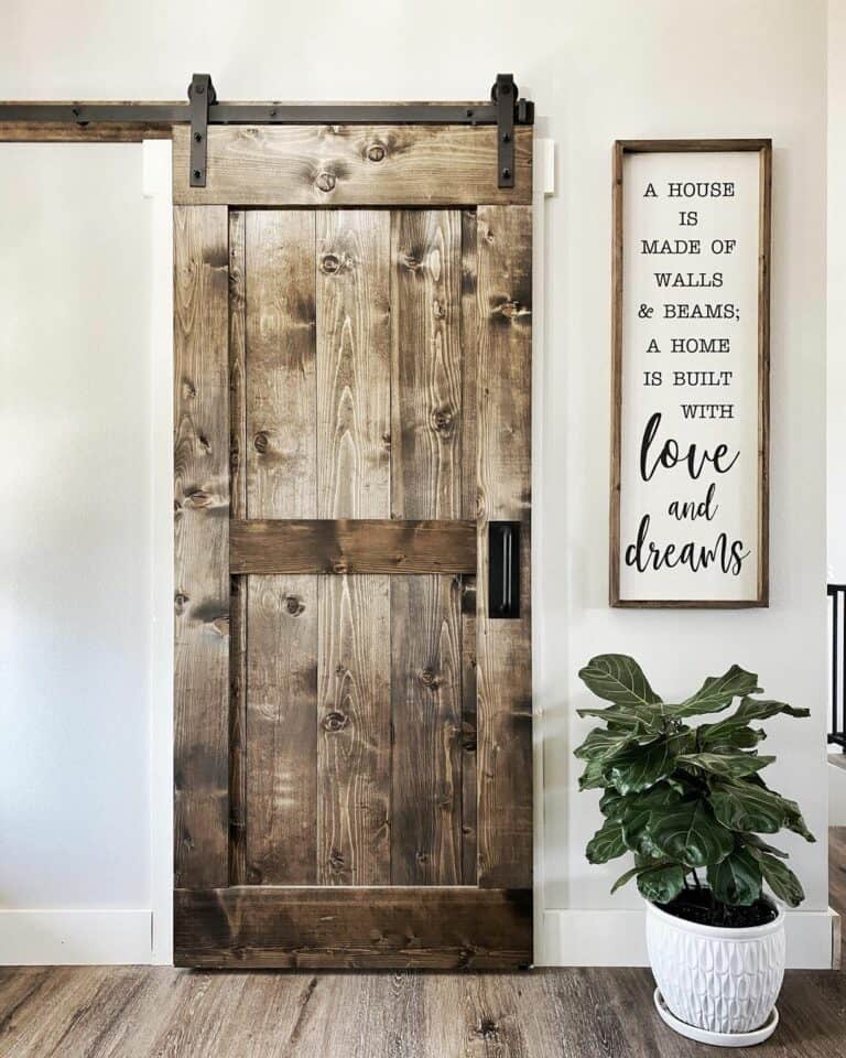 Stained Wood Barn Door with Black Handle