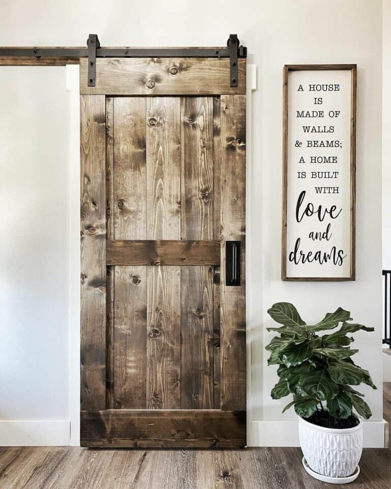 Stained Wood Barn Door with Black Handle Soul & Lane
