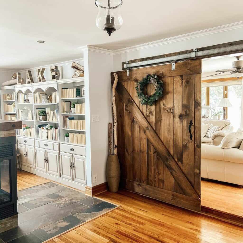 Stained Wood Wide Sliding Barn Door with Wreath - Soul & Lane