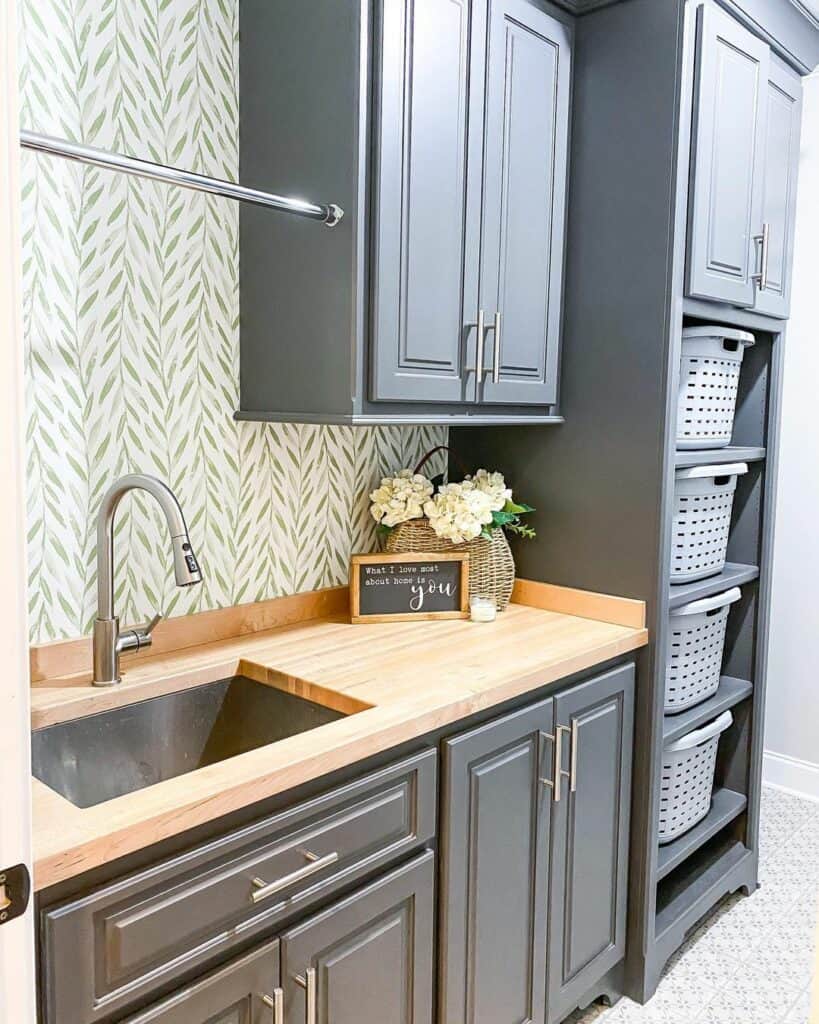 Steel Gray and Wallpaper Laundry Room Soul & Lane