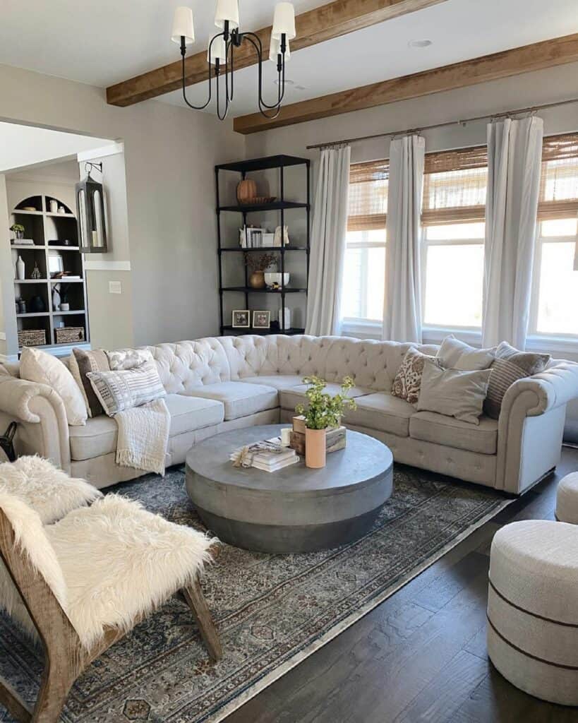 Stone Coffee Table in a Gray Living Room
