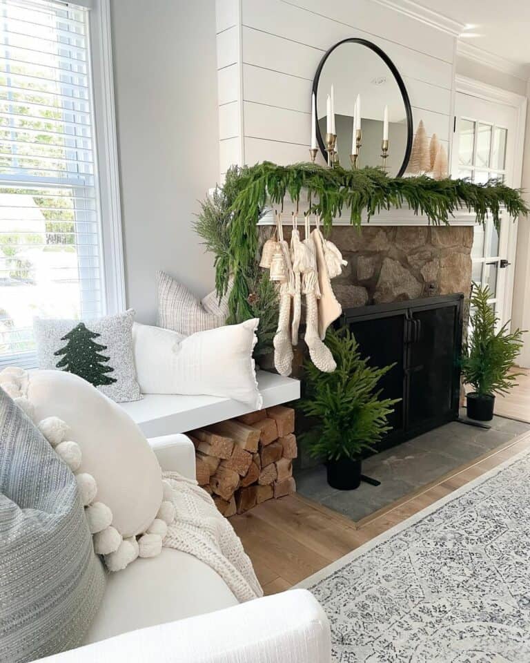 Stone Fireplace Mantle Garland with Shiplap