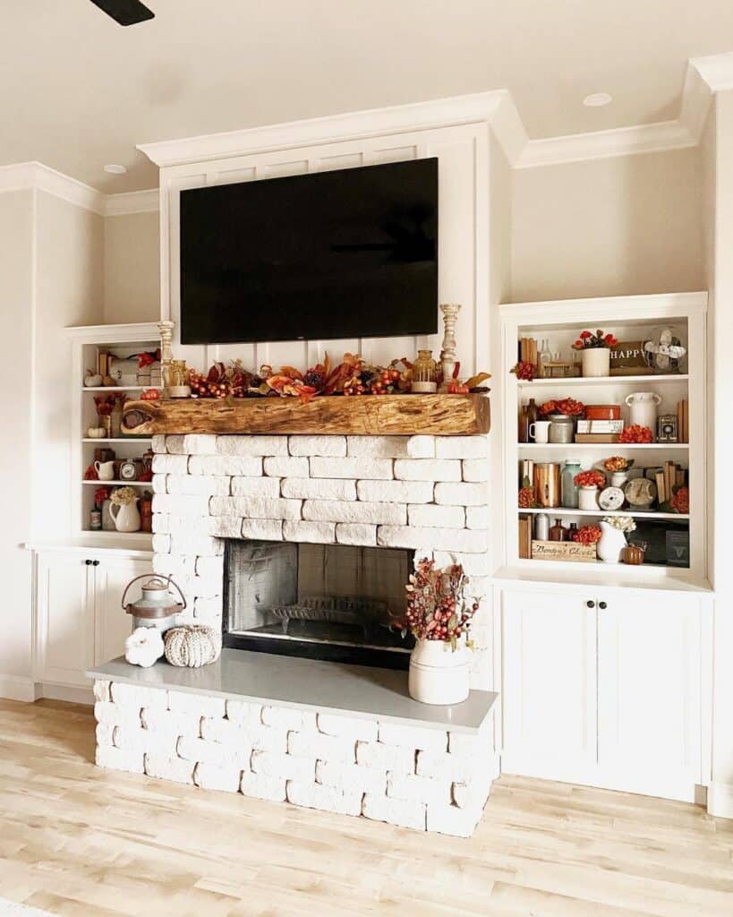 Stone Fireplace with Built Ins on Each Side