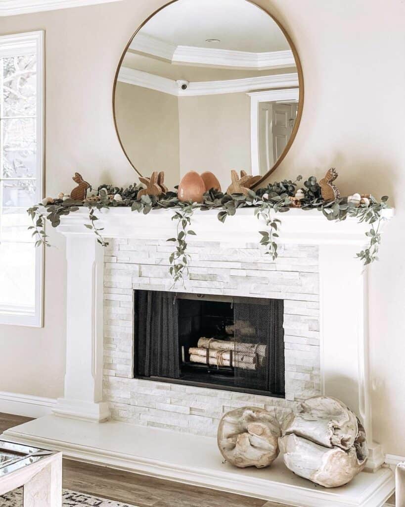 Stone Fireplace with Subtle Easter Décor