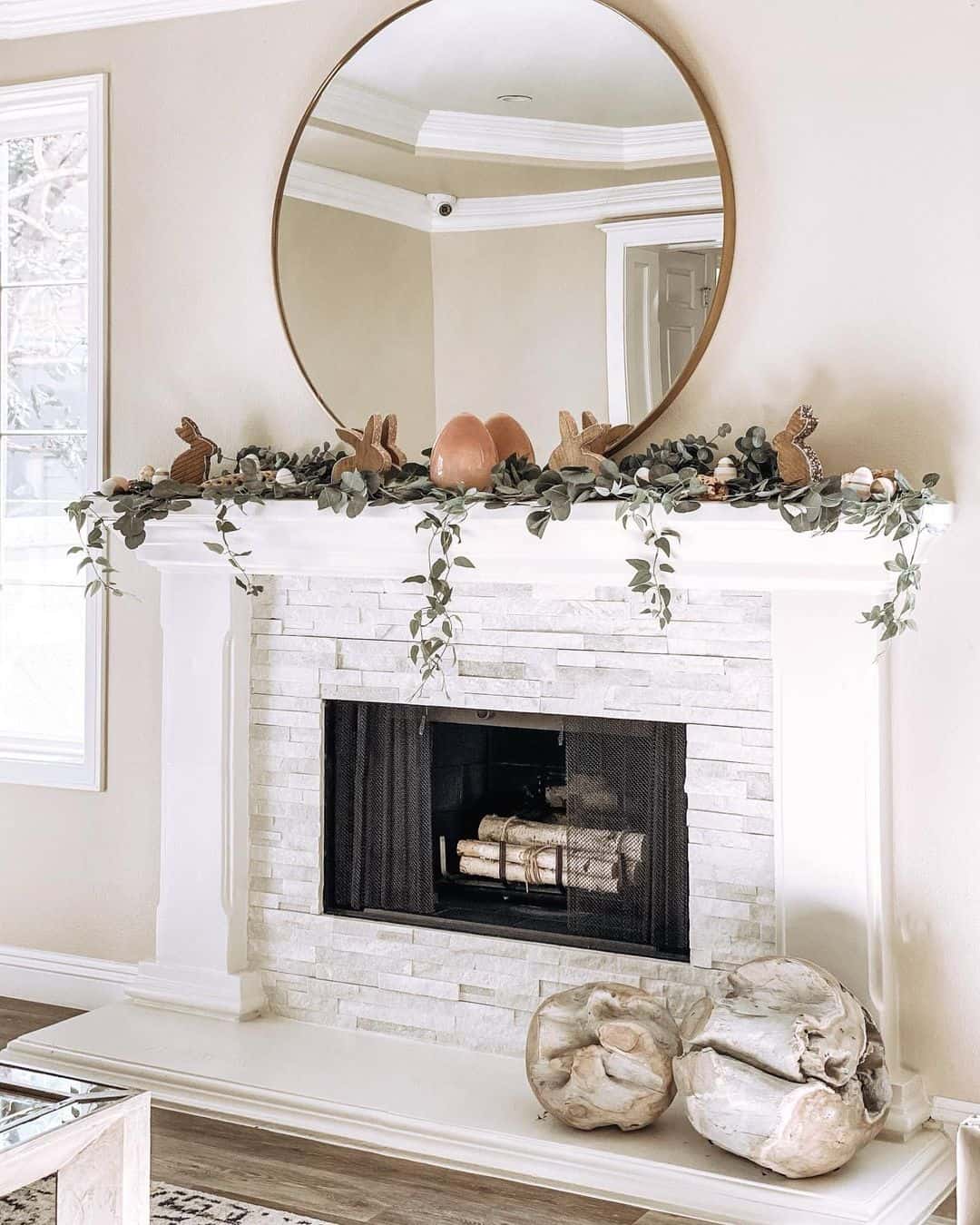 Stone Fireplace with Subtle Easter Décor Soul & Lane