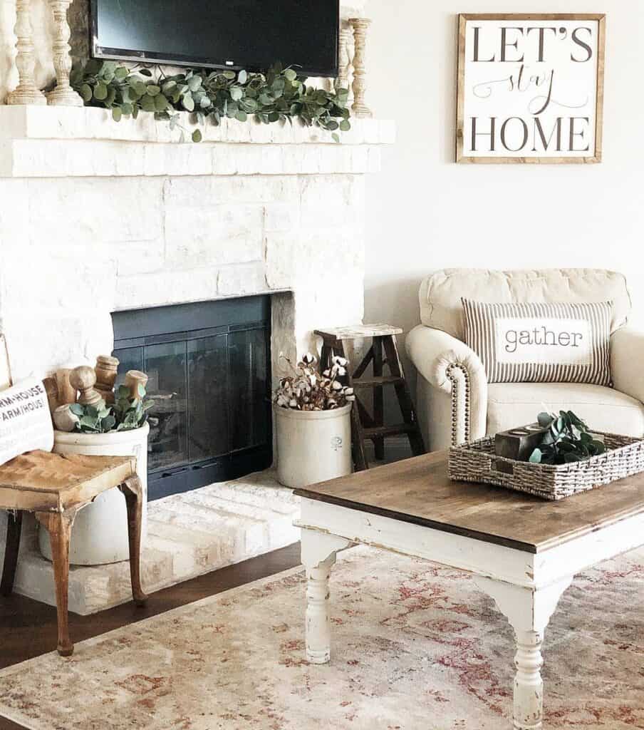Stone Fireplace with Wood Accents