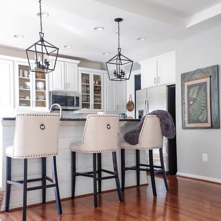 Studded Upholstered Seating Around Kitchen Island