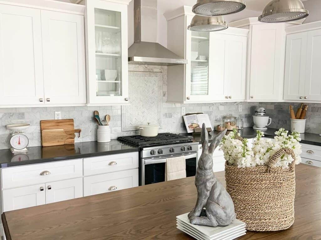 Subtle Seasonal Ornament on Wood Kitchen Island