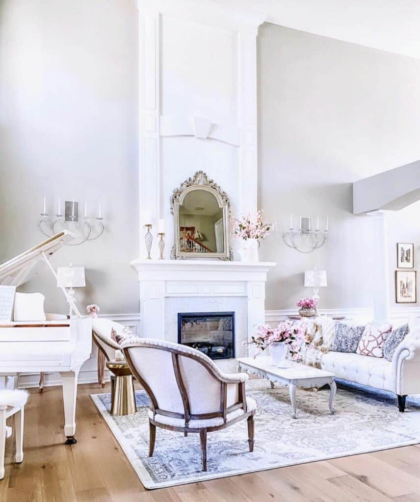 Tall Taupe Walls With White Chair Rail Molding