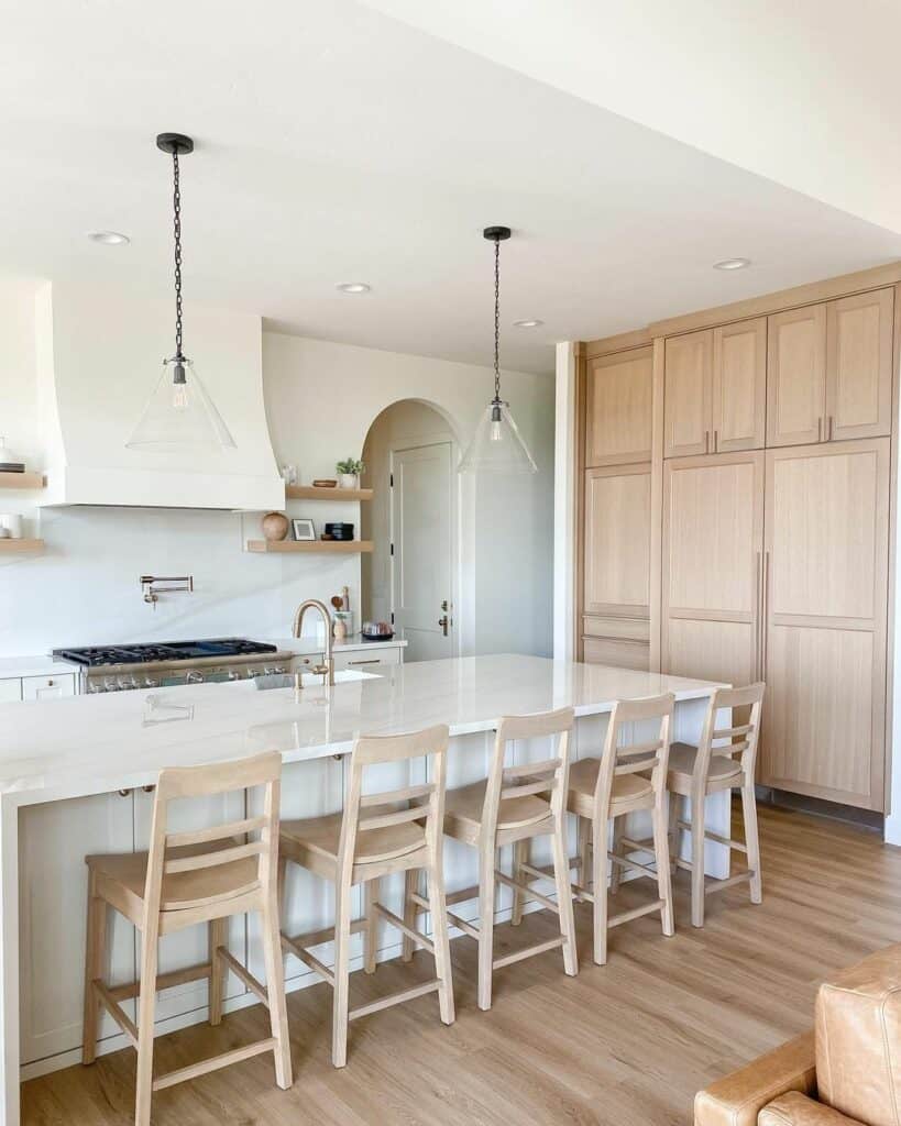 Tall White Oak Cabinets in Well-Lit Kitchen