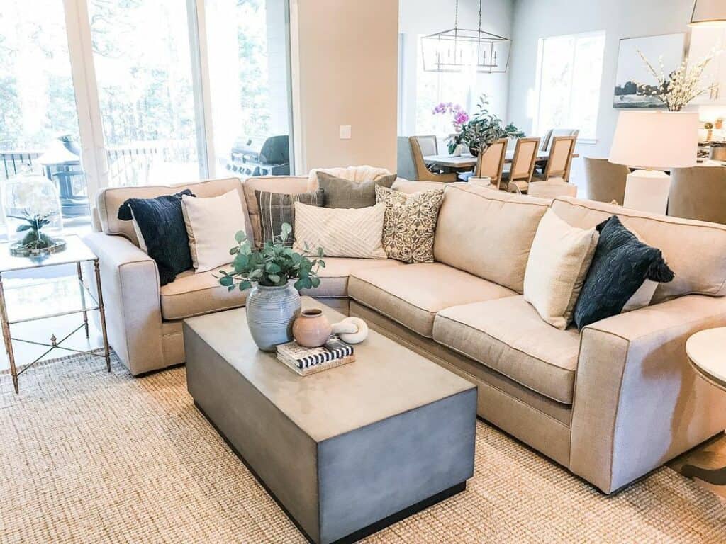 Taupe Coffee Table in a Warm Neutral Living Room