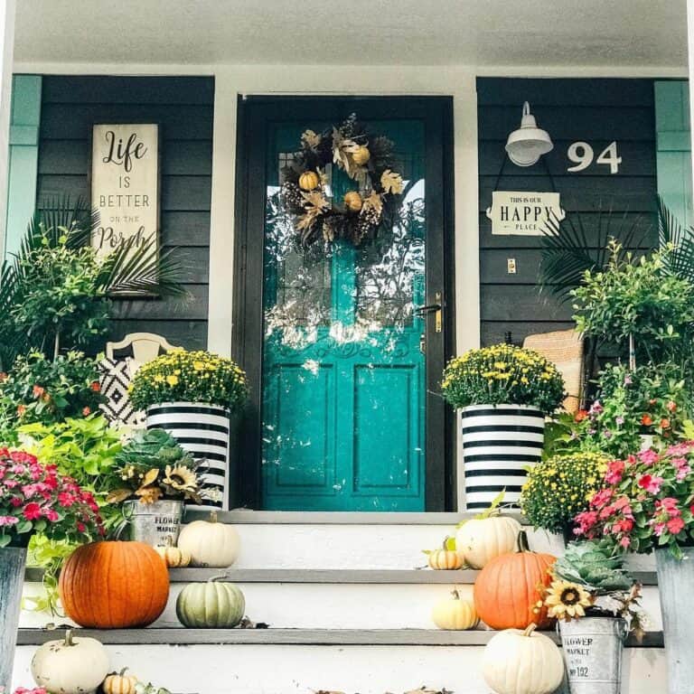 Teal Entrance Door with White Trim