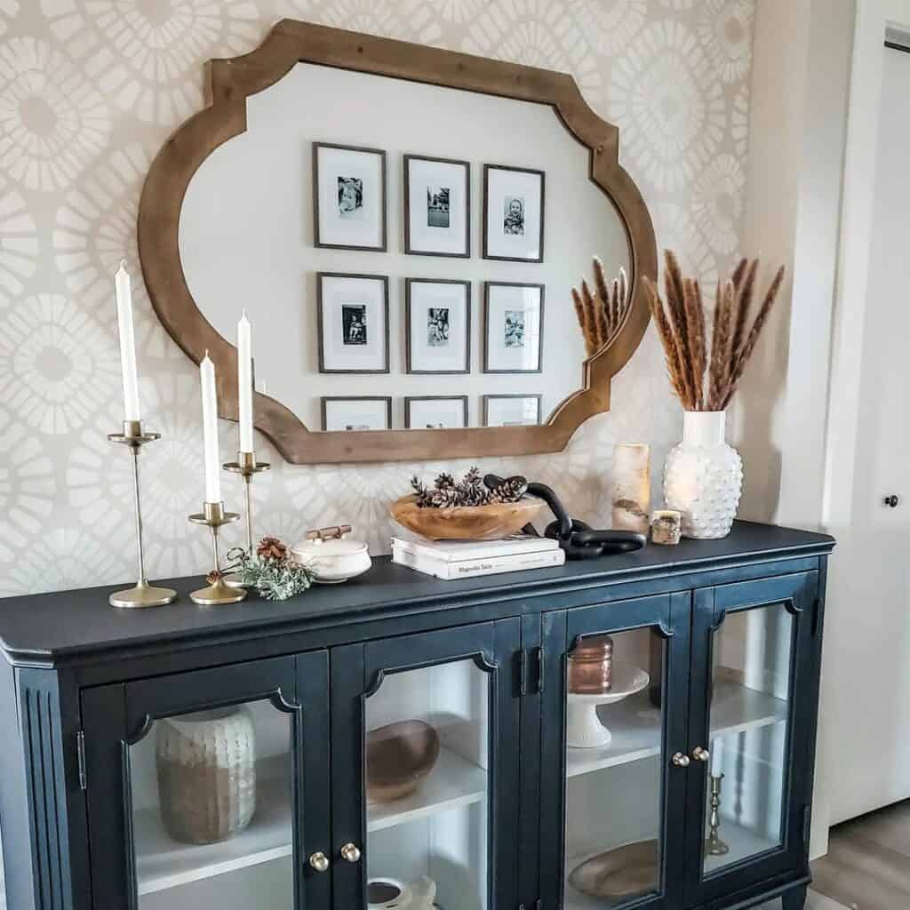 Traditional Entryway With Neutral Wallpaper