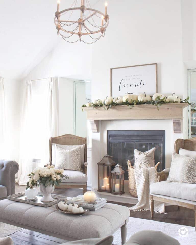 Tranquil Living Room with Candle Lanterns