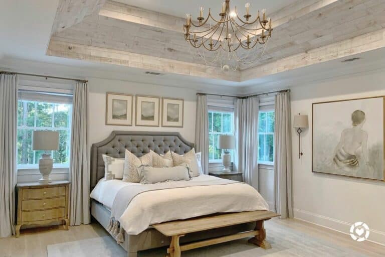 Tray Ceiling Bedroom with White Plank Boarder