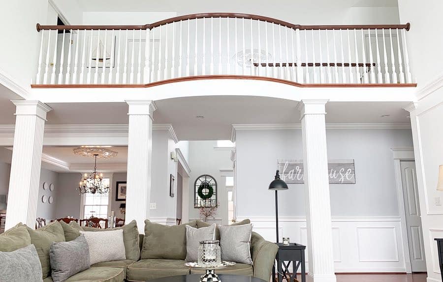 Two-story Living Room with Hallway Recessed Lighting